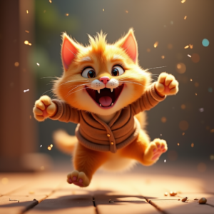 Fantasy Characters — Mischievous Cartoon Cat Character Mid-pounce With Character #0041 (Stable Diffusion)