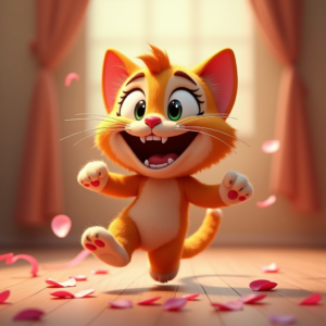 Fantasy Characters — Mischievous Cartoon Cat Character Mid-pounce With Character #0071 (Recraft)