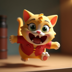 Fantasy Characters — Mischievous Cartoon Cat Character Mid-pounce With Character #0077 (Stable Diffusion)