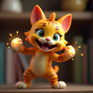 Fantasy Characters — Mischievous Cartoon Cat Character Mid-pounce With Character #0083 (Recraft)