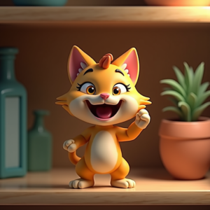 Fantasy Characters — Mischievous Cartoon Cat Character Mid-pounce With Character #0089 (Stable Diffusion)