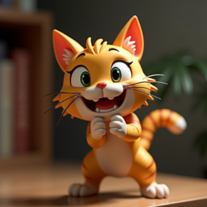 Fantasy Characters — Mischievous Cartoon Cat Character Mid-pounce With Character #0101 (Stable Diffusion)