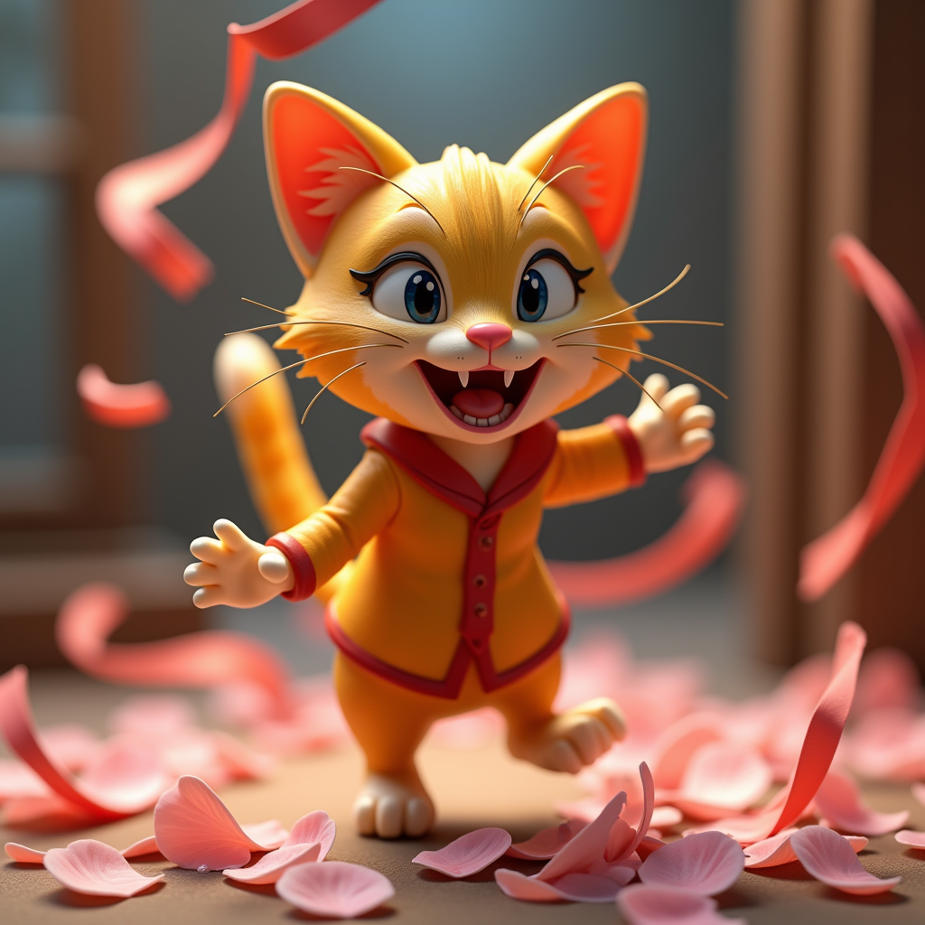 Fantasy Characters — Mischievous Cartoon Cat Character Mid-pounce With Character #0107 (Recraft)