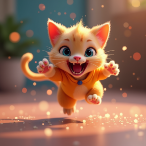Fantasy Characters — Mischievous Cartoon Cat Character Mid-pounce With Character #0113 (Stable Diffusion)