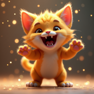 Fantasy Characters — Mischievous Cartoon Cat Character Mid-pounce With Character #0125 (Stable Diffusion)