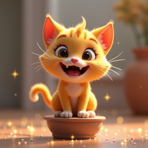 Fantasy Characters — Mischievous Cartoon Cat Character Mid-pounce With Character #0131 (Recraft)