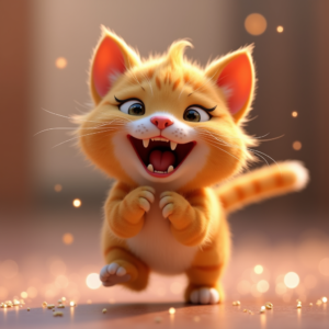 Fantasy Characters — Mischievous Cartoon Cat Character Mid-pounce With Character #0137 (Stable Diffusion)