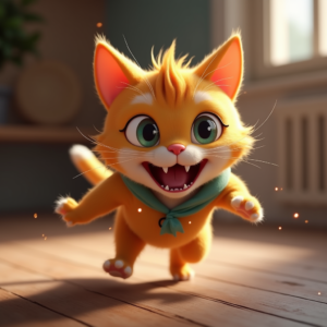 Fantasy Characters — Mischievous Cartoon Cat Character Mid-pounce With Character #0149 (Stable Diffusion)