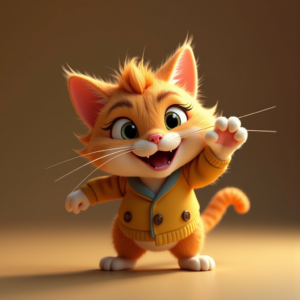 Fantasy Characters — Mischievous Cartoon Cat Character Mid-pounce With Character #0161 (Stable Diffusion)