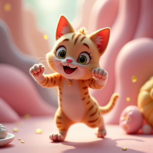 Fantasy Characters — Mischievous Cartoon Cat Character Mid-pounce With Character #0191 (Recraft)