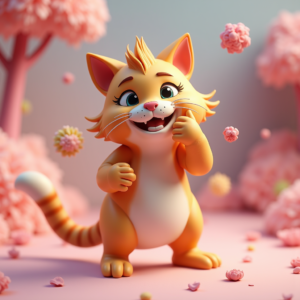 Fantasy Characters — Mischievous Cartoon Cat Character Mid-pounce With Character #0197 (Stable Diffusion)
