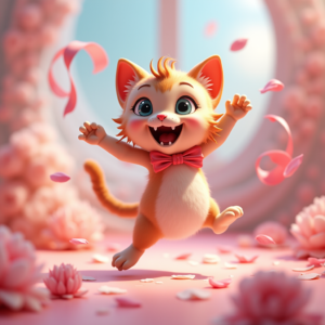 Fantasy Characters — Mischievous Cartoon Cat Character Mid-pounce With Character #0215 (Recraft)