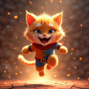 Fantasy Characters — Mischievous Cartoon Cat Character Mid-pounce With Character #0221 (Stable Diffusion)