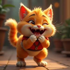 Fantasy Characters — Mischievous Cartoon Cat Character Mid-pounce With Character #0226 (Firefly)