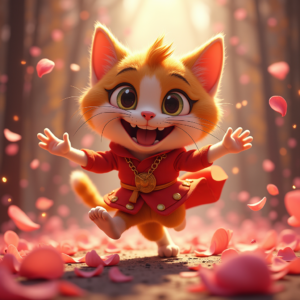 Fantasy Characters — Mischievous Cartoon Cat Character Mid-pounce With Character #0232 (Midjourney)