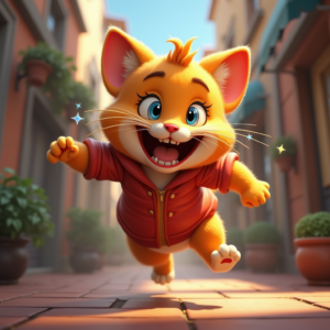 Fantasy Characters — Mischievous Cartoon Cat Character Mid-pounce With Character #0238 (Firefly)