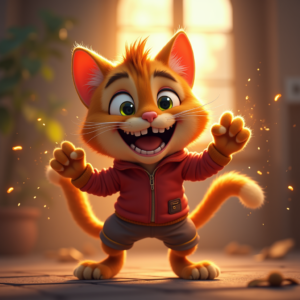 Fantasy Characters — Mischievous Cartoon Cat Character Mid-pounce With Character #0244 (Midjourney)