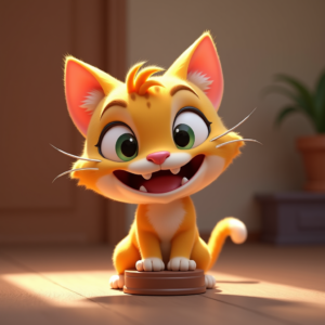Fantasy Characters — Mischievous Cartoon Cat Character Mid-pounce With Character #0256 (Midjourney)
