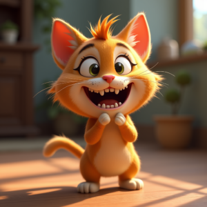 Fantasy Characters — Mischievous Cartoon Cat Character Mid-pounce With Character #0262 (Firefly)