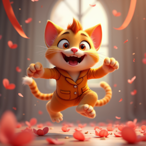 Fantasy Characters — Mischievous Cartoon Cat Character Mid-pounce With Character #0268 (Midjourney)