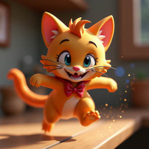 Fantasy Characters — Mischievous Cartoon Cat Character Mid-pounce With Character #0274 (Firefly)