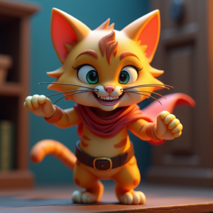 Fantasy Characters — Mischievous Cartoon Cat Character Mid-pounce With Character #0280 (Midjourney)