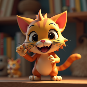 Fantasy Characters — Mischievous Cartoon Cat Character Mid-pounce With Character #0286 (Firefly)