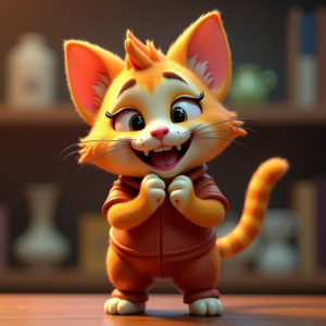 Fantasy Characters — Mischievous Cartoon Cat Character Mid-pounce With Character #0298 (Firefly)