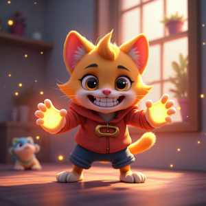 Fantasy Characters — Mischievous Cartoon Cat Character Mid-pounce With Character #0316 (Midjourney)