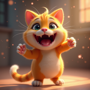 Fantasy Characters — Mischievous Cartoon Cat Character Mid-pounce With Character #0322 (Firefly)