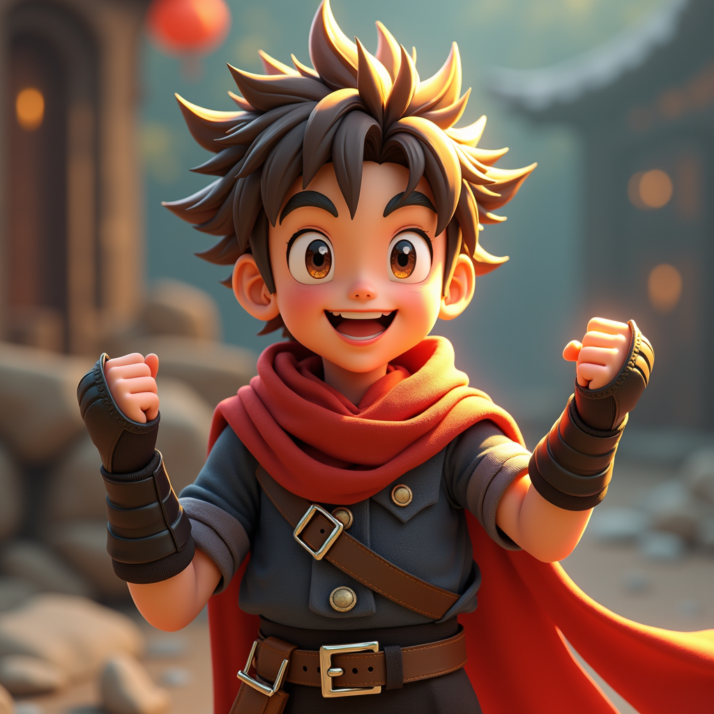 Fantasy Characters — Spiky-haired Anime Hero In A Battle-worn Character #0044 (Gemini)
