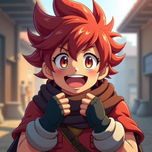 Fantasy Characters — Spiky-haired Anime Hero In A Battle-worn Character #0259 (Krea)