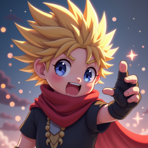 Fantasy Characters — Spiky-haired Anime Hero In A Battle-worn Character #0313 (Leonardo)