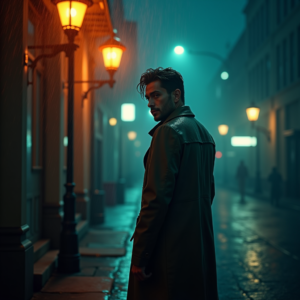 Fantasy — Detective In A Rain-damp Trench Coat Cinematic #0005 (Recraft)