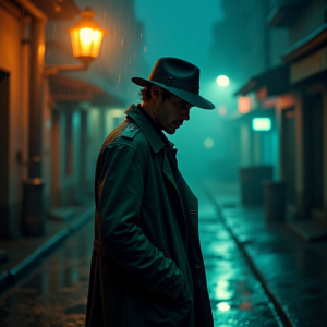 Fantasy — Detective In A Rain-damp Trench Coat Cinematic #0011 (Stable Diffusion)