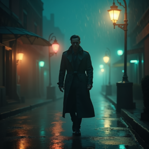 Fantasy — Detective In A Rain-damp Trench Coat Cinematic #0017 (Recraft)