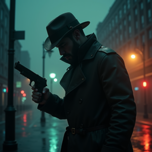 Fantasy — Detective In A Rain-damp Trench Coat Cinematic #0047 (Stable Diffusion)