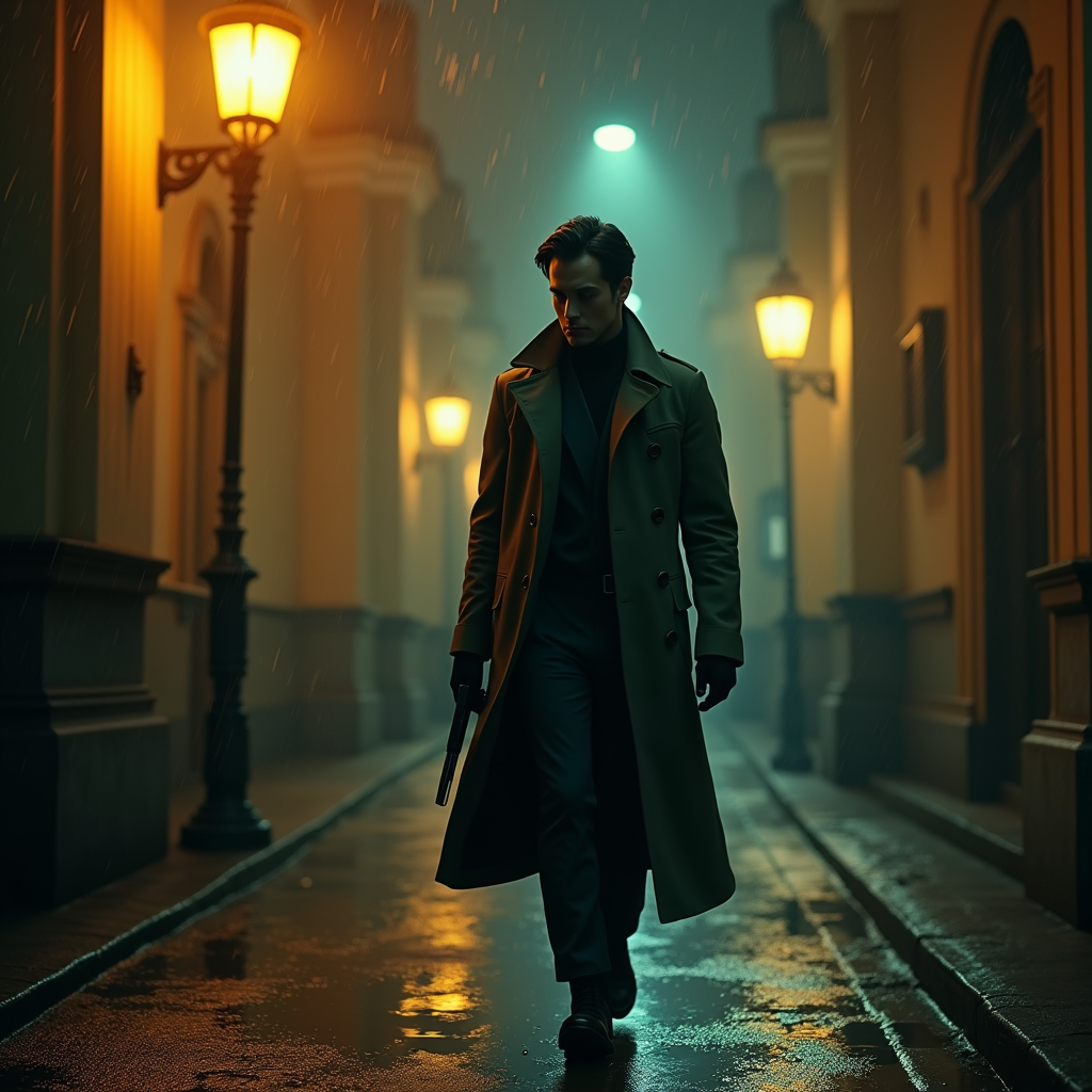 Fantasy — Detective In A Rain-damp Trench Coat Cinematic #0083 (Stable Diffusion)