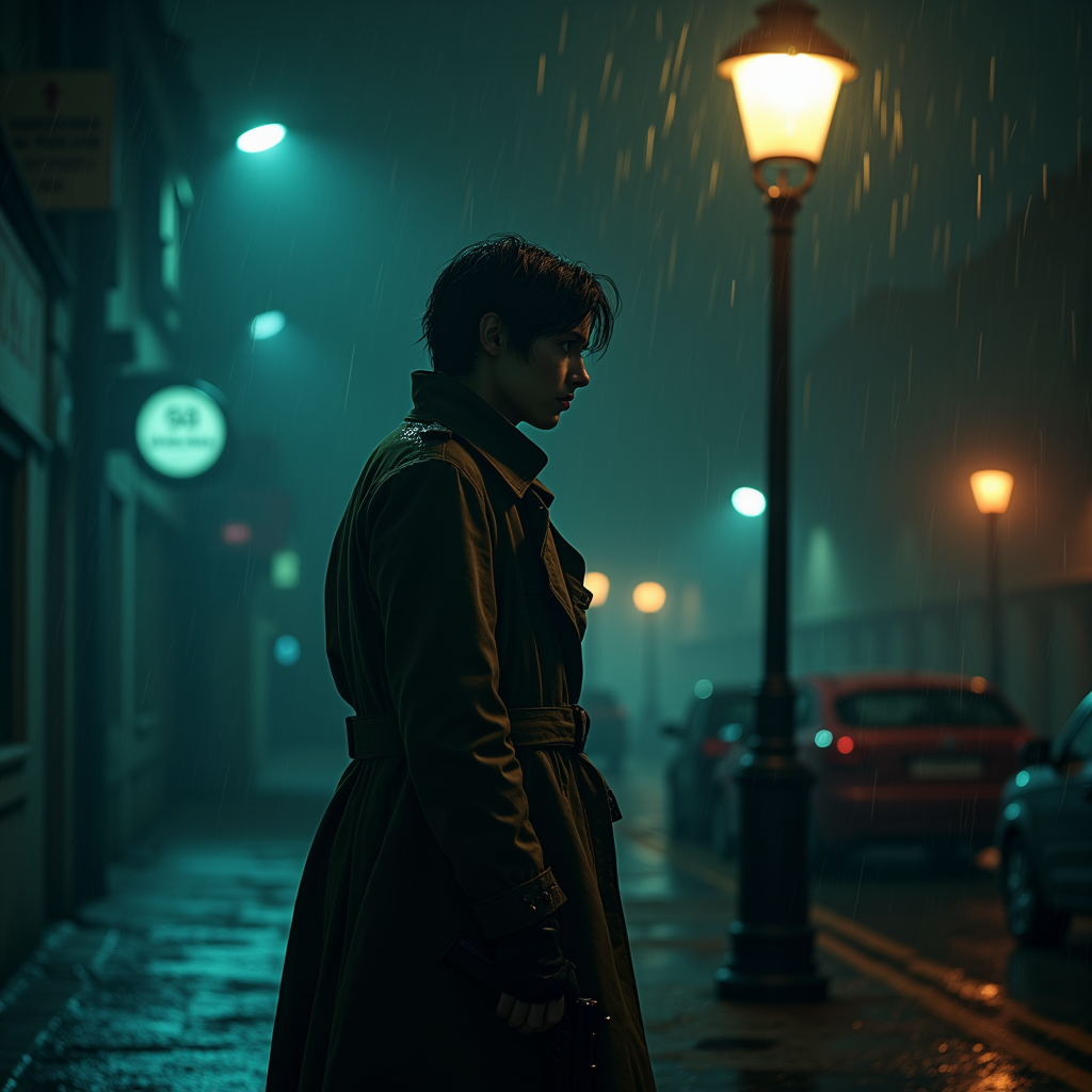 Fantasy — Detective In A Rain-damp Trench Coat Cinematic #0155 (Stable Diffusion)