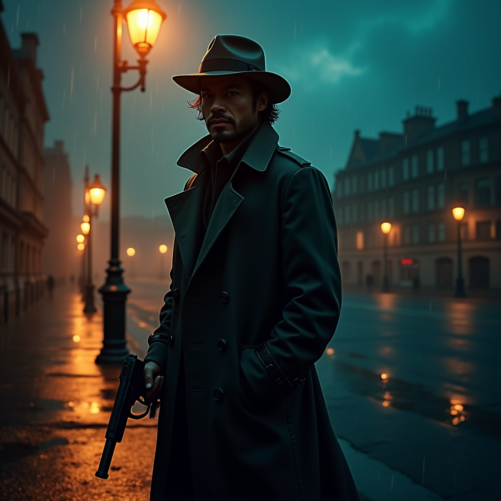 Fantasy — Detective In A Rain-damp Trench Coat Cinematic #0250 (Midjourney)