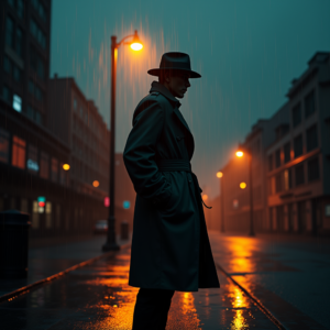 Fantasy — Detective In A Rain-damp Trench Coat Cinematic #0262 (Midjourney)