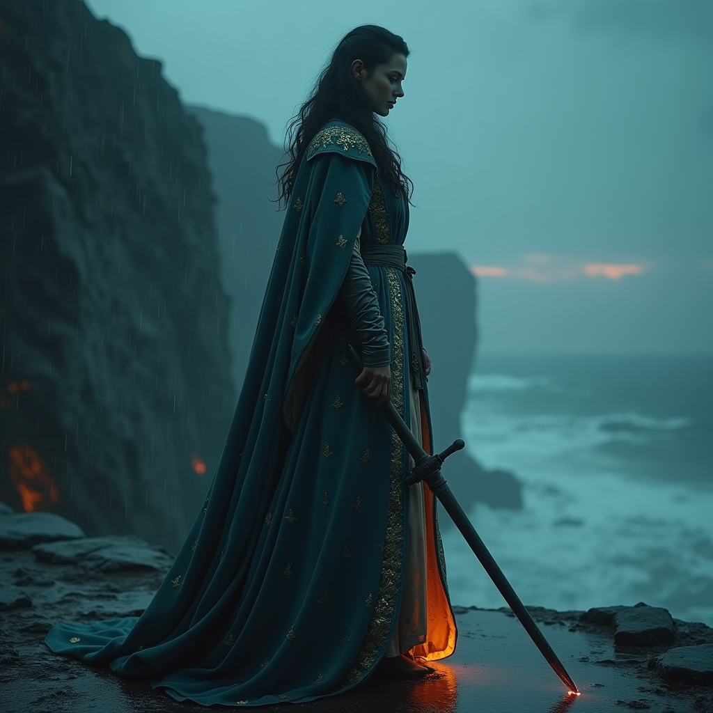 Fantasy — Regal Figure In Flowing Embroidered Robes Cinematic #0118 (Midjourney)