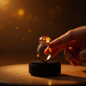 Fashion — Faceted Gemstone Ring Nestled In Dark Product Ads #0247 (Midjourney)