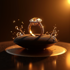Fashion — Faceted Gemstone Ring Nestled In Dark Product Ads #0283 (Midjourney)