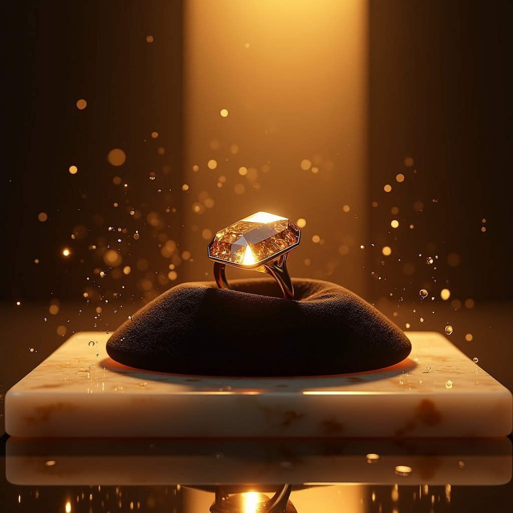 Fashion — Faceted Gemstone Ring Nestled In Dark Product Ads #0307 (Midjourney)