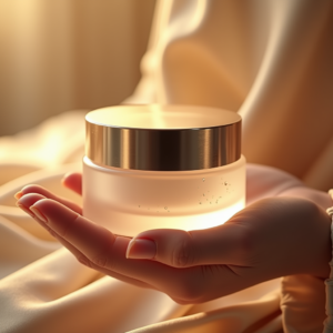 Fashion — Frosted-glass Cosmetics Jar With A Brushed-silver Product Ads #0026 (Recraft)