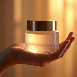 Fashion — Frosted-glass Cosmetics Jar With A Brushed-silver Product Ads #0032 (Stable Diffusion)