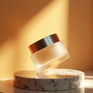 Fashion — Frosted-glass Cosmetics Jar With A Brushed-silver Product Ads #0074 (Recraft)