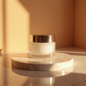 Fashion — Frosted-glass Cosmetics Jar With A Brushed-silver Product Ads #0086 (Recraft)