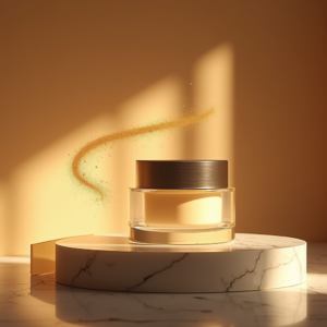 Fashion — Frosted-glass Cosmetics Jar With A Brushed-silver Product Ads #0092 (Stable Diffusion)